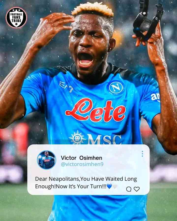 🇳🇬 🌟 Victor Osimhen sends a message to Napoli fans... Basically saying "Una time dun reach to jolly!" 🥳 - MirrorLog