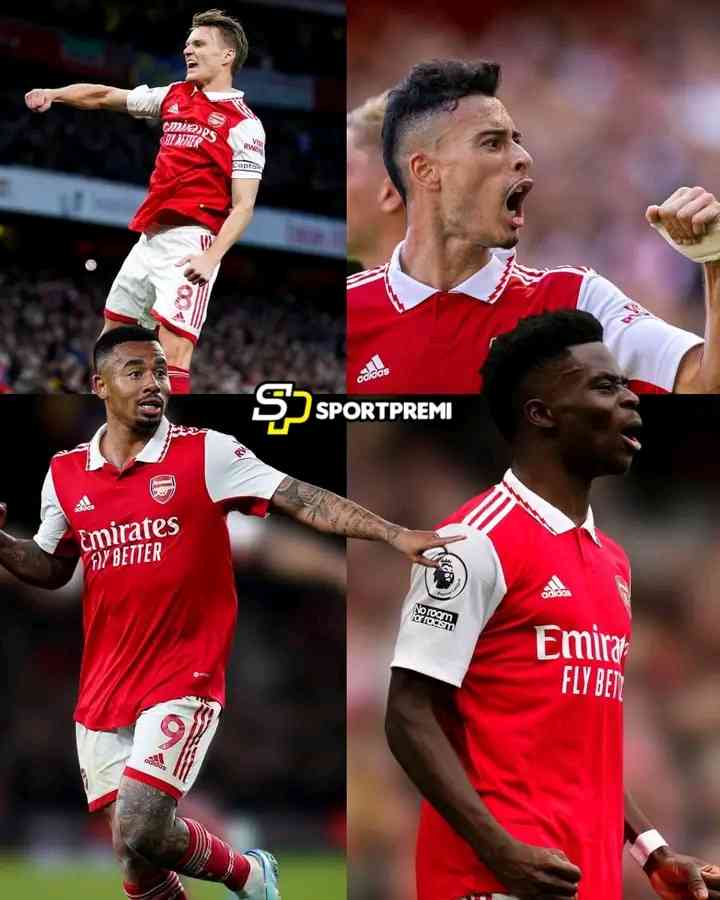 🇧🇷 Gabriel Martinelli - 15 goals 🇳🇴 Martin Odegaard - 14 goals 🏴󠁧󠁢󠁥󠁮󠁧󠁿 Bukayo Saka - 13 goals 🇧🇷 Gabriel Jesus - 10 goals   Arsenal are the first and only te - MirrorLog