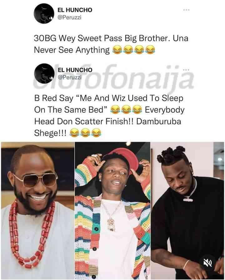 Davido and his Cousin B-Red just dey use talk talk dey Scatter everywhere 😂😂😂😂😂🤣🤣🤣🤣 (Peruzzi) just dey laugh 😂😂 - MirrorLog