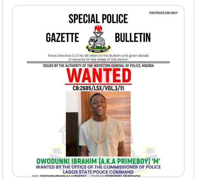 Mohbad: Police Declare Suspect ‘Primeboy’ Wanted, Offer N1m Reward - MirrorLog